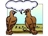 Two birds with an empty speech bubble